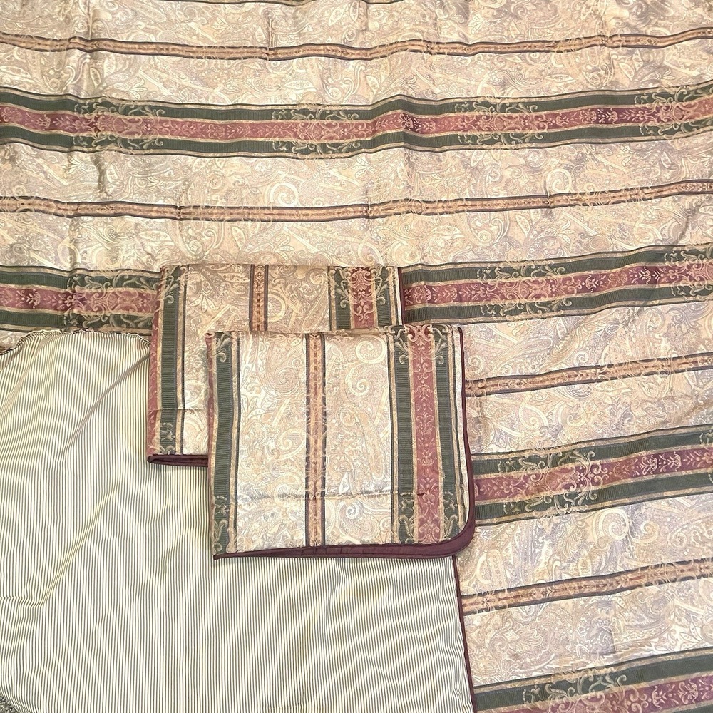 Croscill Dover Manor Dunhill Queen Comforter 2 Shams Old Money Stripe Red Green